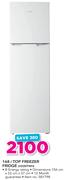 Hisense 168Ltr Top Freezer Fridge H220TWH