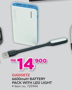 Gadgetz 6600mAh Battery Pack With LED Light