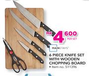Mainstays 6 Piece Knife Set With Wooden Chopping Board-Per Set