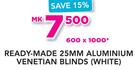 Decorland Ready-Made 25mm Aluminium Venetian Blinds White 600x1000mm