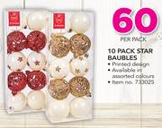 10 Pack Star Baubles In Assorted Colours-Per Pack