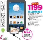 Telefunken 7" 3G Intel Tab Bundle TELIP-73GIQA With Free Selfie Stick, Clear Cover And 16GB TF Card