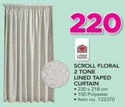 Always Home Scroll Floral 2 Tone Lined Taped Curtain 230x218cm
