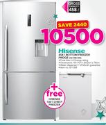 Hisense 458Ltr Bottom Freezer Fridge H610BI-WD With Free 100Ltr Chest Freezer