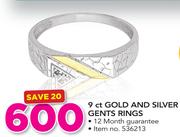 9 Ct Gold And Silver Gents Rings 