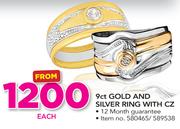 9 Ct Gold And Silver Ring With CZ-Each
