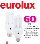Eurolux 11W CFL With Sensor Globe-Each