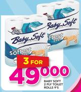 Baby Soft 2 Ply Toilet Roll 9's-For 3
