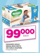 Huggies Gold Mega Box Boys or Girls Diapers In Assorted Sizes-Each