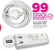 Simple Choice 5m x 1mm 10 Amp Extension Cord