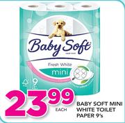 Baby Soft Mini White Toilet Paper-9's Each