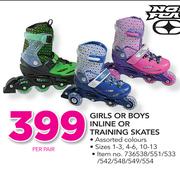 No Fear Girls Or Boys Inline Or Training Skates-Per Pair