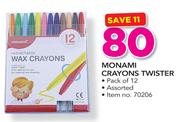 Monami Crayons Twister Pack Of 12 Assorted
