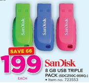 Sandisk 8GB USB Triple Pack SDCZ50C-008G-Each