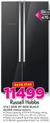 Russell Hobbs 516Ltr Side By Side Black Glass Fridge RHFR72