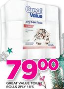 Great Value Toilet Rolls 2 Ply-18's