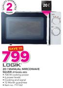Logik 20Ltr Manual Microwave Silver P70H20L-SES
