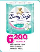 Baby Soft Mini White Toilet Paper 9 Pack-Per Pack