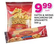 Fattis & Monis Macaroni Or Spaghetti-500g Each