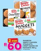 Rainbow Simply Chicken Steaklets, Crispy Bakes Or Nuggets Assorted-2x400g