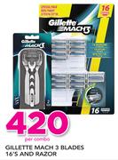 Gillette Mach 3 Blades 16's And Razor-Per Combo