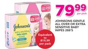 Johnsons Gentle All Over Or Extra Sensitive Baby Wipes-288's Per Pack