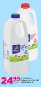 Clover Full Cream Or Low Fat Fresh Milk-2Ltr Each