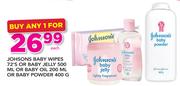Johnsons Baby Wipes 72's Or Baby Jelly 500ml Or Baby Oil 200ml Or Baby Powder 400g-Each