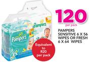 Pampers Sensitive 6x56 Wipes Or Fresh 6x64 Wipes-Per Pack