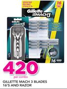 Gillette Mach 3 Blades 16's And Razor-Per Combo