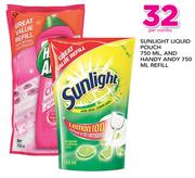 Sunlight Liquid Pouch 750ml And Handy Andy 750ml Refill-Per Combo