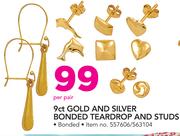 JCSA 9ct Gold And Silver Bonded Teardrop And Studs-Per Pair