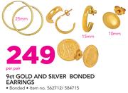 JCSA 9ct Gold And Silver Bonded Earrings-Per Pair