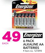 Energizer 6 Pack Alkaline AA Batteries-Each
