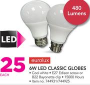 Eurolux 6W LED Classic Globes-Each