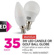 Eurolux 3W LED Candle Or Golf Ball Globe-Each
