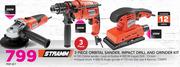 Stramm 3 Piece Orbital Sander, Impact Drill And Grinder Kit-Per Set
