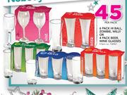 6 Pack Hi Ball, Zombie, Willy Or 4 Pack Beer Wine Glasses-Per pack