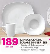 12 Piece Classic Square Dinner Set-Per Set