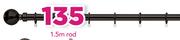 Decorland 25mm Steel Curtain Rods Onyx 1.5m Rod