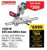 Makita 1650W 255mm Mitre Saw 124090