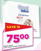 Great Value 2 Ply Toilet Tissue Paper-18's