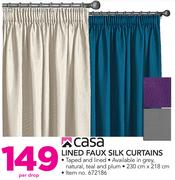 Casa Lined Faux Silk Curtains-Per Drop