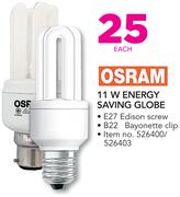 Osram 11W Energy Saving Globe-Each