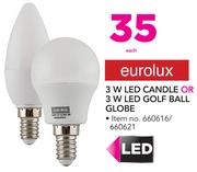 Eurolux 3W LED Candle Or 3W LED Golf Ball Globe-Each
