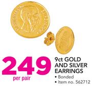 9ct Gold And Silver Earrings Bonded-Per Pair