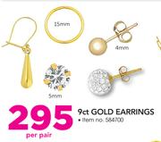 9Ct Gold Earrings-Per Pair