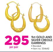9ct Gold And Silver Creole Earrings-Per Pair