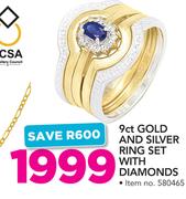9ct Gold And Silver Ring Set With Diamonds