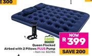 Campmaster Queen Flocked Airbed With 2 Pillows Plus Pump